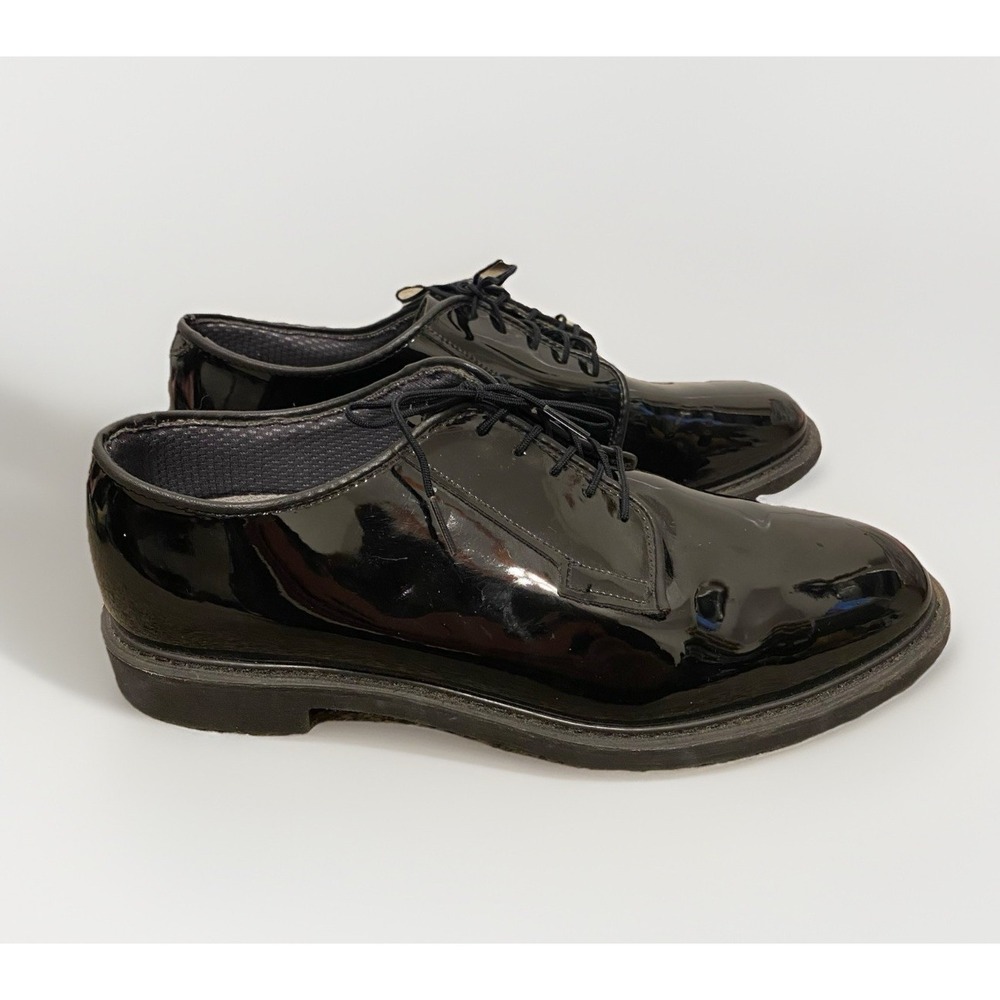 Bates Dress Shoes Men 10.5E Black High Gloss Oxford Lace Up Navy